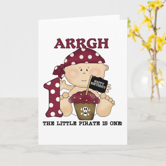 ベビー海賊最初の誕生日Tシャツとプレゼント カード (黄色い花)