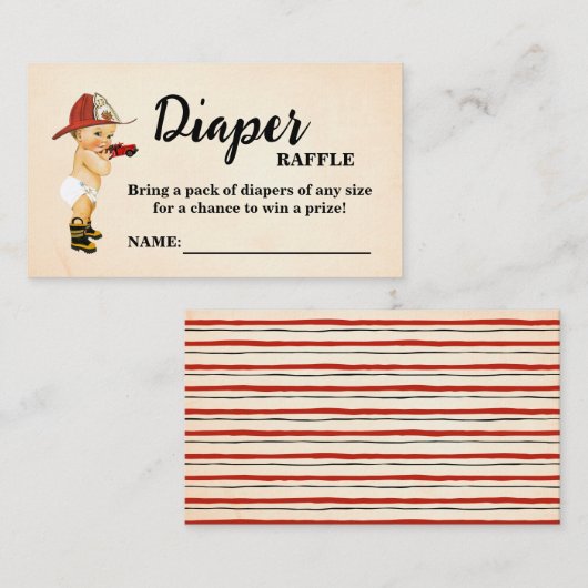 ベビー消防士おむつラッフルチケットベビーシャワー プレイスカード (正面/裏面)