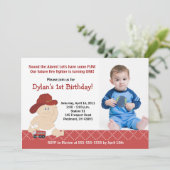 ベビー消防士フォト誕生日招待状任意の年齢 招待状 (スタンド正面)