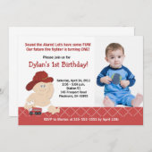 ベビー消防士フォト誕生日招待状任意の年齢 招待状 (正面/裏面)