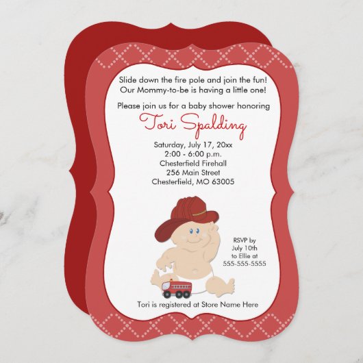ベビー消防士ベイビーシャワー招待状 招待状 (正面/裏面)