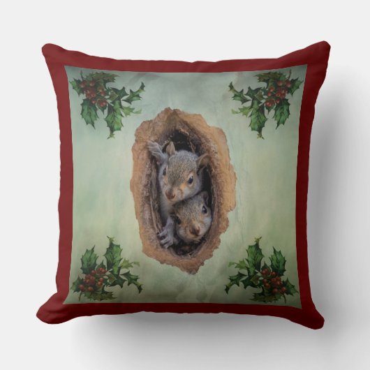 ベビー灰色リスのクリスマス クッション (正面)