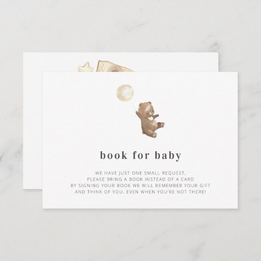 ベビー熊シンプル赤モダンシャワー用の本 エンクロージャーカード (正面/裏面)