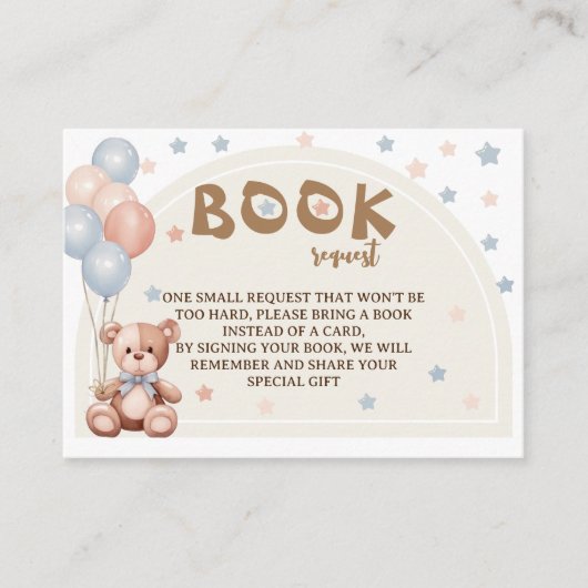 ベビー熊素朴赤シャワー用の本 エンクロージャーカード (正面)