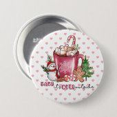 ベビー熱いココアマグ外は寒い、雪だるま 缶バッジ (正面&裏面)