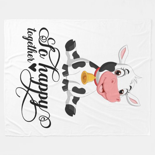 ベビー牛が一緒に幸せ フリースブランケット (正面(横))