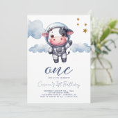 ベビー牛の宇宙飛行士1歳の誕生日 招待状 (スタンド正面)