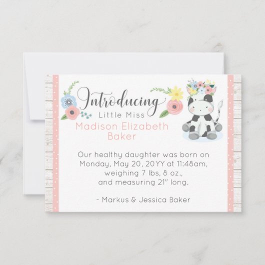ベビー牛素朴フローラベビー誕生の発表 案内状 (正面)