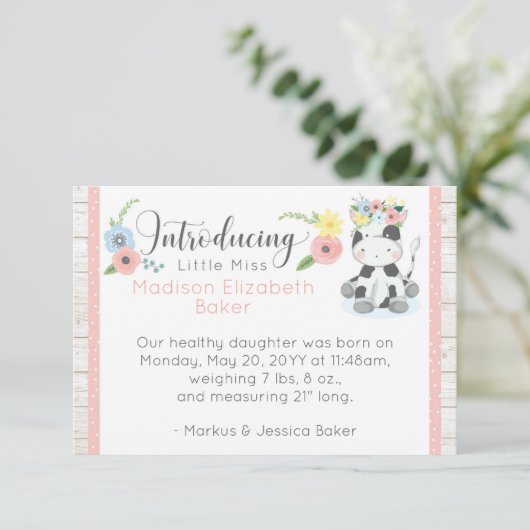 ベビー牛素朴フローラベビー誕生の発表 案内状 (スタンド正面)