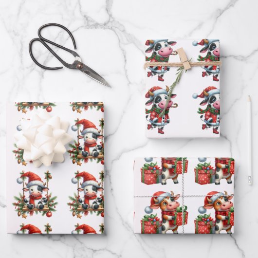 ベビー牛（ふくらはぎ）クリスマスキッズ ラッピングペーパーシート (正面)