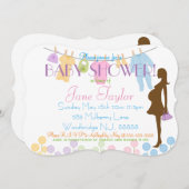 ベビー物干しとシルエットベビーシャワー 招待状 (正面/裏面)