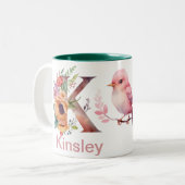 ベビー犬の写真名レターKフローラモノグラムバード ツートーンマグカップ (正面左)