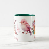 ベビー犬の写真名レターKフローラモノグラムバード ツートーンマグカップ (中央)