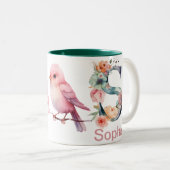 ベビー犬の写真名文字Sフローラモノグラムバード ツートーンマグカップ (正面右)