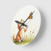 ベビー猫と蝶の時計 ラウンド壁時計 (傾斜)