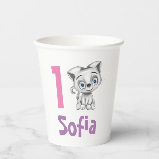 ベビー猫プレイドファースト誕生日個人設定  紙コップ (正面)