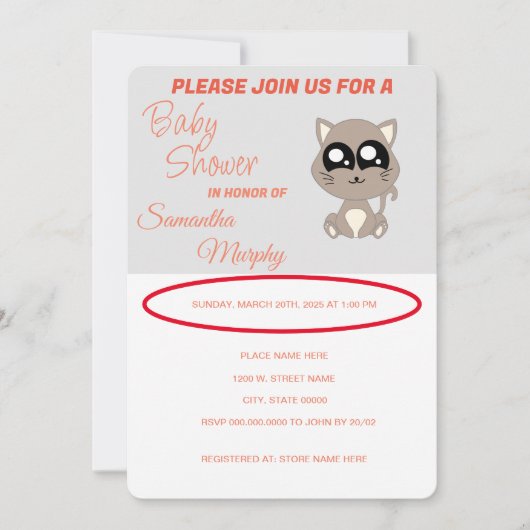ベビー猫 |ベビーシャワー招待状 招待状 (正面)
