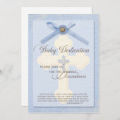 ベビー献身招待状 – 青(クロス付き/リブ付き) 招待状 (正面/裏面)