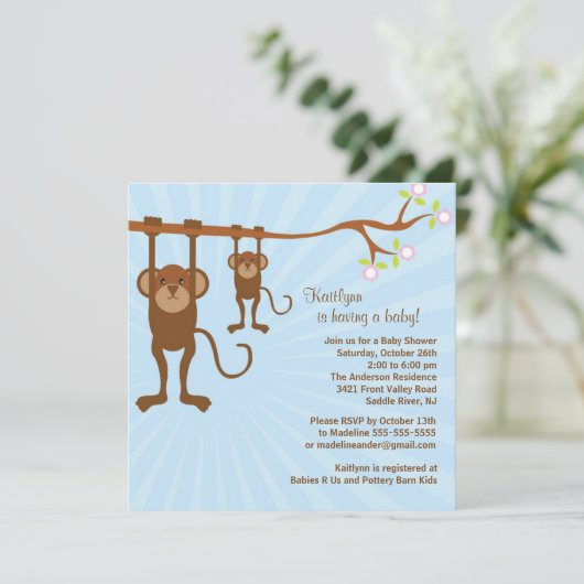 ベビー猿のサファリのベビーシャワーの招待状 招待状 (スタンド正面)