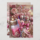 ベビー王室のシャワー招待状ヴィンテージフローラ宝石 招待状 (正面/裏面)