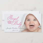 ベビー王室のピンクと王冠 案内状 (正面)
