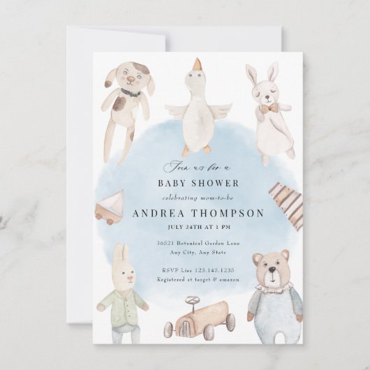 ベビー玩具 |ヴィンテージの赤ちゃん 招待状 (正面)