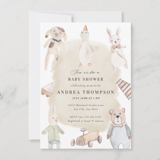 ベビー玩具 |ヴィンテージの赤ちゃん 招待状 (正面)