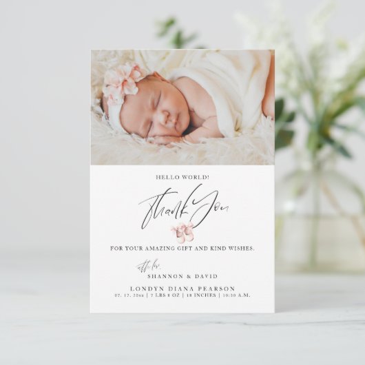 ベビー生まれたばかりのありがとうお写真誕生のお知らせ サンキューカード (スタンド正面)