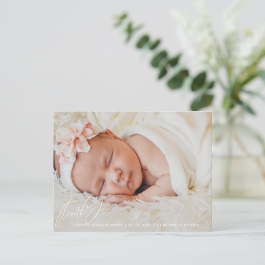 ベビー生まれたばかりのありがとうお写真誕生のお知らせ ポストカード (スタンド正面)