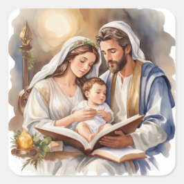 ベビー生まれたばかりのイエスとマリアとヨセフ スクエアシール