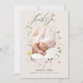 ベビー生まれたばかりのガールアイボリーサンキューフォト誕生 案内状 (正面)