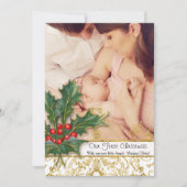 ベビー生まれたばかりのガールクリスマス金ゴールドグリッター写真 シーズンカード (正面)