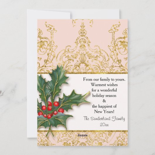 ベビー生まれたばかりのガールクリスマス金ゴールドグリッター写真 シーズンカード (裏面)