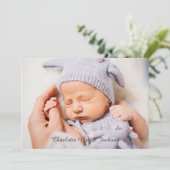 ベビー生まれたばかりのガールスクリプト写真アナウンスメントカード 案内状 (スタンド正面)