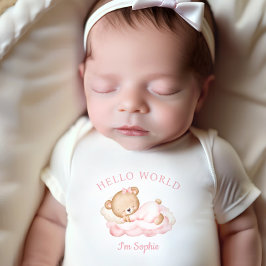 ベビー生まれたばかりのガールネームパーソナライズされたピンクベアベビー ベビーボディスーツ