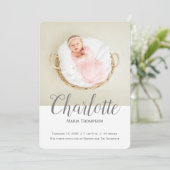 ベビー生まれたばかりのガールフォト名スクリプトオーバーレイ 案内状 (スタンド正面)