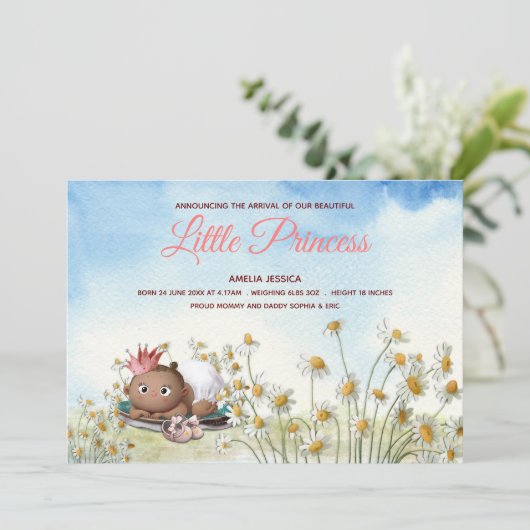 ベビー生まれたばかりのガールプリンセスクラウンアナウンスメントカード 案内状 (スタンド正面)