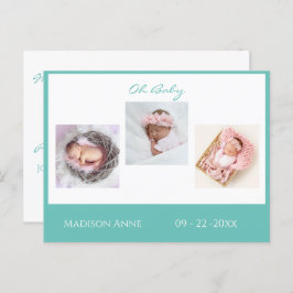 ベビー生まれたばかりのフォトグリーン男女兼用かわいい誕生 案内ポストカード