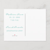 ベビー生まれたばかりのフォトグリーン男女兼用かわいい誕生 案内ポストカード (裏面)