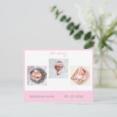 ベビー生まれたばかりのフォトピンクベビーガールかわいい誕生 案内ポストカード (スタンド正面)