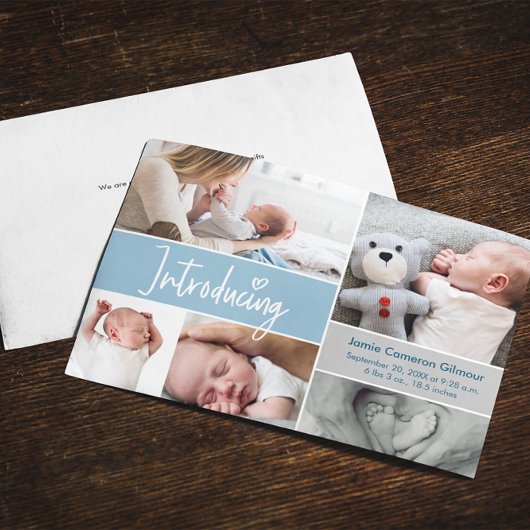 ベビー生まれたばかりの写真の紹介ハートブルー誕生 案内状