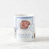 ベビー生まれたばかりの写真コラージュ、モノグラム、誕生統計 コーヒーマグカップ (中央)