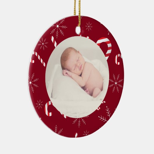ベビー生まれたばかりの初めてのクリスマス写真キャンディーケーンスノー セラミックオーナメント (右)