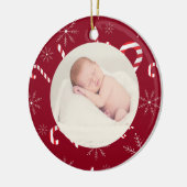 ベビー生まれたばかりの初めてのクリスマス写真キャンディーケーンスノー セラミックオーナメント (左)
