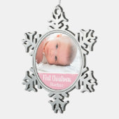 ベビー生まれたばかりの第1回クリスマスフォトピンク雪 スノーフレークピューターオーナメント (右)