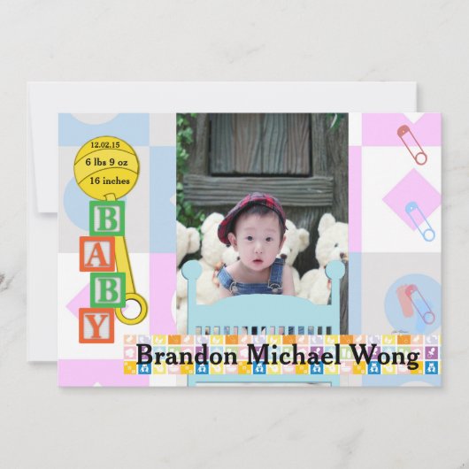 ベビー生まれたばかりの誕生写真妊娠告知 招待状 (正面)