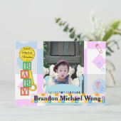 ベビー生まれたばかりの誕生写真妊娠告知 招待状 (スタンド正面)