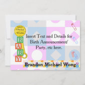 ベビー生まれたばかりの誕生写真妊娠告知 招待状 (裏面)