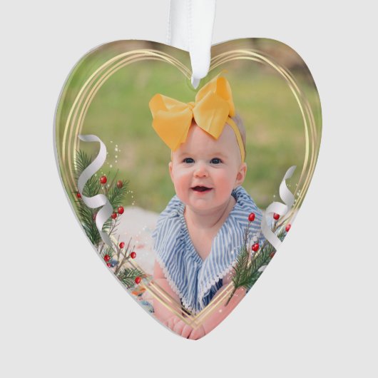 ベビー生まれたばかりの誕生情報カスタムフォト第1回クリスマス オーナメント (正面)