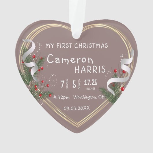 ベビー生まれたばかりの誕生情報カスタムフォト第1回クリスマス オーナメント (裏面)